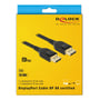 Emballage til Delock DisplayPort kabel 8K, med gul baggrund og illustration af kabel samt specifikationer for 3m, 8K 60Hz.