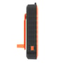 Sidevisning af 4smarts Solar Power Bank Prepper i orange og sort, med håndsving foldet ud og en strømknap synlig.