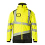 Mascot Hi-Vis vinterjakke i gul og sort, størrelse XXL, med reflekser, tapede sømme og aftagelig hætte.