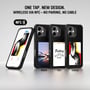 Tre sorte 4smarts E-Ink-covers til iPhone 17 viser forskellige displaymotiver, mens en telefon viser NFC-opdatering.