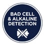 Varta ikon der fremhæver 'Bad Cell & Alkaline Detection' funktionen på opladeren.