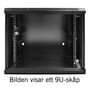 Toten 19" vægskab, 12U, 600x600 mm, sort, åbent forfra med glasdør og synlige monteringsskinner.