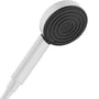 Hansgrohe Pulsify håndbruser i mat hvid med en diameter på 105 mm og PowderRain stråletype, vist på en hvid baggrund.