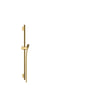 Hansgrohe Unica S Puro bruserstang med bruseslange i poleret guld optik på hvid baggrund, 650mm lang og 22mm bred.