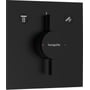 Hansgrohe DuoTurn indbygningsarmatur i mat sort finish med to greb og en central trykknap til 2 udtag.