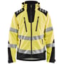 Blåkläder High Vis Softshell jakke i gul og sort, str. M, frontvist med lynlås, lommer og reflekterende detaljer.