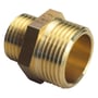 Ezze brystnippel i afzinket messing med en udvendig gevind på 1.1/2" og 3/4" med synlige gevinddetaljer.