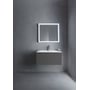 Duravit L-Cube vaskeskab i grafit mat med integreret hvid vask, monteret under et rektangulært spejl med LED-lys.