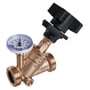 Kemper Multi-Fix-Plus cirkulationsventil i rødgods med temperaturmåler og sort drejehåndtag, 1/2" nippel/nippel.