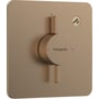 Hansgrohe DuoTurn brusearmatur i børstet bronze med et greb og en funktionstast til at styre vandmængde og temperatur.