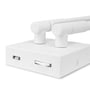 Videx LED-lampens hvide beslag set fra siden med to betjeningsdele og tilslutninger synlige.