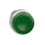 Schneider Electric Harmony Style 4 lampetrykshoved, grøn, 22mm diameter, vist ovenfra på hvid baggrund.