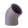Georg Fischer ABS vinkel 45° med muffe/muffe til limning, grå plast, 32 mm diameter, set fra siden.