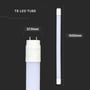 Målskitse af V-TAC Samsung LED-lysstofrør T8 med rørets længde og diameter samt nærvisning af fatningen.