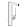 Grohe Plus L-Size håndvaskarmatur i krom med et greb og løftestang, udstyret med bundventil og skinnende overflade.