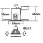 Teknisk tegning af Scan Products SL1220-55 transformer med dimensioner og GU5.3 fatning.