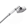 Hansgrohe Axor Montreux håndbruser i krom med hvidt greb og 100 mm hoveddiameter, vist på hvid baggrund.