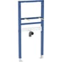 Geberit Duofix håndvaskelement 112 cm i blå metal med synlig afløbsrør og fastgørelsesbeslag.