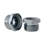 Forkromet overgangsstykke fra KK Sourcing med 1/2" nippel og 3/8" muffe vist i to retninger med mere luft omkring.
