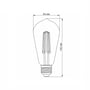 Målskitse af Videx ST64-filament LED-pære med E27-fatning, der viser en højde på 142 mm og bredde på 64 mm.