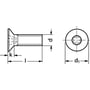 Teknisk tegning af M5X16 ISO 14581 A2 undersænket maskinskrue med torxhoved, viser dimensioner som længde, dybde og diameter.