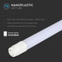 V-TAC T8-VALUE150 LED-lysstofrør set skråt med G13-fatning og grafik, der viser en medfølgende dummy-starter.