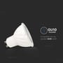 Sidevisning af V-TAC 6W GU10 LED spotlys, der illustrerer GU10 fatningen og kompatibilitet.