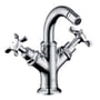 Axor Montreux 2-G bidetarmatur i krom med to krydsgreb til temperatur- og flowkontrol samt en elegant svanehalsstuds.