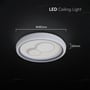 Målskitse af den runde V-TAC LED-loftslampe med angivet bredde på 480 mm og dybde på 60 mm.