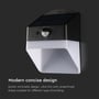 Tættere billede af Panda solcellevæglampens moderne og minimalistiske design med sort overdel og hvid lampe.