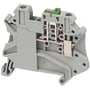 Detaljeret billede af Schneider Electric skilleklemme, grå 4mm2, viser den interne fjeder- og push-in mekanisme.