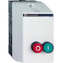 Schneider Electric TeSys LE motorstarter 15kW 230V med rødt stop- og grønt start-knap, hvidt kabinet.