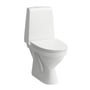 Laufen Kompas N-toilet i hvid ses tættere på skråt forfra med den afrundede kumme og cisternen tydeligt fremme.