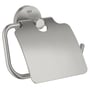 Grohe Start toiletpapirholder med låg i metal med Supersteel finish, præsenteret på en hvid baggrund.