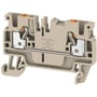 Weidmüller A2C 2.5 gennemgangsklemme i beige plast med 2 PUSH-IN tilslutninger til 2,5 mm² ledere.