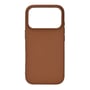Hasselnøddefarvet silikonebagcover til iPhone 17 Pro set bagfra med stor åbning til kameraet.