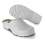 Sika Footwear 8105 Flex LBS tøffeltræsko i hvid, størrelse 44, vist fra siden med en anden træsko liggende ovenpå, der viser sålen.