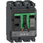Schneider Electric ComPacT NSX100HB2 maksimalafbryder set fra en let skrå vinkel, viser dens 3-polede design og MicroLogic 2,2 M-mærkning.