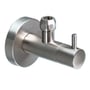 Detaljeret billede af Vola S10-40 vinkelstopventil, 1/2 ", med rund roset og enkelt greb i børstet stål.