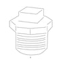 Stregtegning af Unico propnippel med udvendigt gevind og sekskantet hoved, set forfra; gevindet er 2 1/2 tomme.