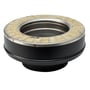 Metalbestos Wood kobling i sort stål med 130 mm diameter, isoleret med cremefarvet materiale og vist på hvid baggrund.
