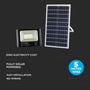 V-TAC solpanel LED projektør og solpanel præsenteret med tekst om nul energiomkostninger, fuld solenergi og nem installation.