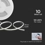 Detalje af V-TAC LED stribelys, angiver 10 meter rulle, 120 LED'er per meter og 8mm bredde.