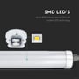 V-TAC LED-armatur vist med åbnet ende og en forstørret detalje af en gul SMD-LED.