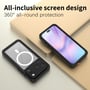Det sorte 4smarts Stark-cover til iPhone 17 Pro ses monteret og fra bagsiden med MagSafe-ring.