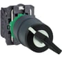 Schneider Electric XB5 drejeafbryder med kort sort greb, 3 positioner og 2NO kontakter, isoleret på hvid baggrund.