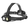 Videx H057 LED-pandelampe set forfra med to lysfelter, justerbar rem og separat batteriboks.