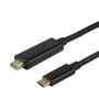 Nær visning af USB-C- og Mini DisplayPort-stikkene på det sorte videokabel med guldbelagte stik.