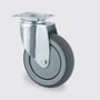 Tente drejeligt hjul med 150 mm gummi, set fra siden, med galvaniseret metalbeslag og monteringsplade.