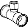 Tegning af Geberit Mapress Tee CUG, 28 mm x ½" med muffetilslutning, illustreret i hvid linjetegning mod sort baggrund.